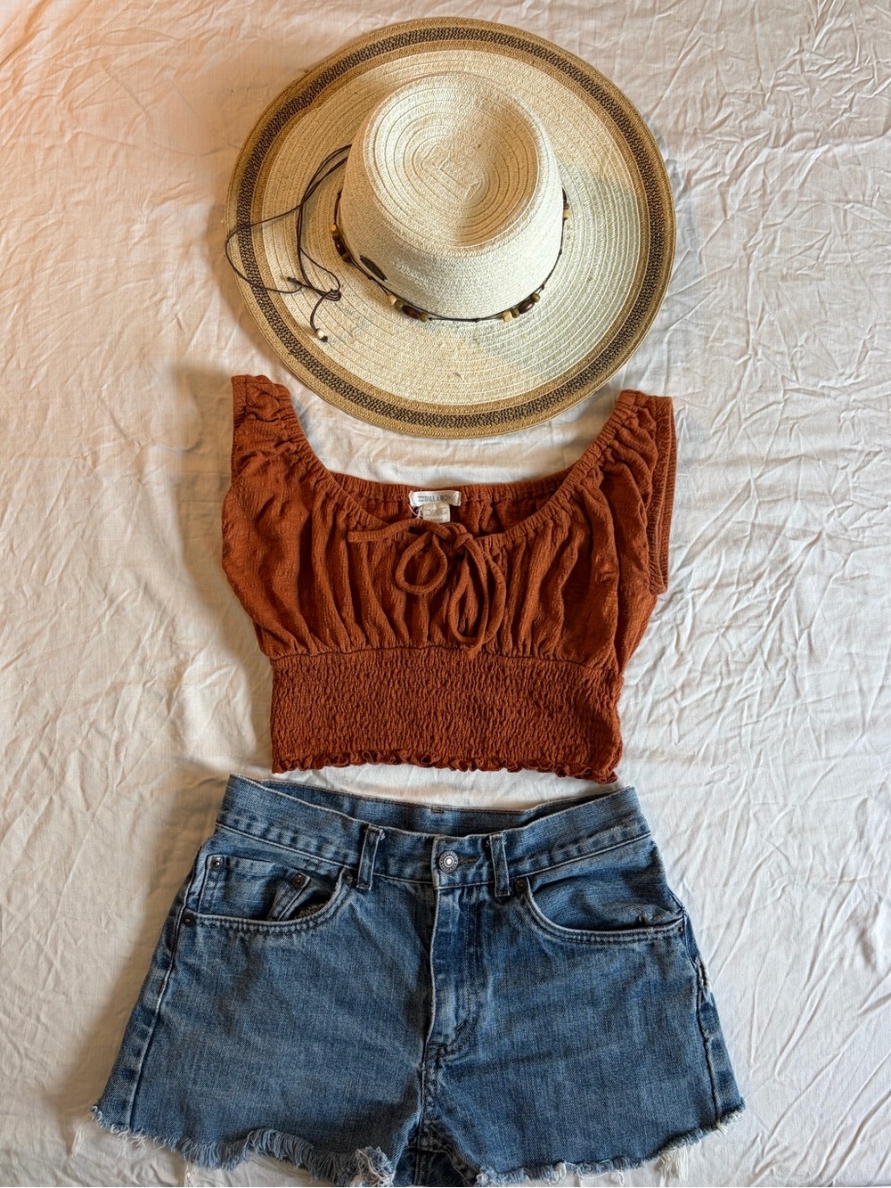 Billabong Rust Smocked Tie-Front Crop Top